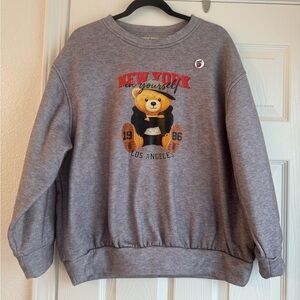 Gray New York Bear Graphic Sweater